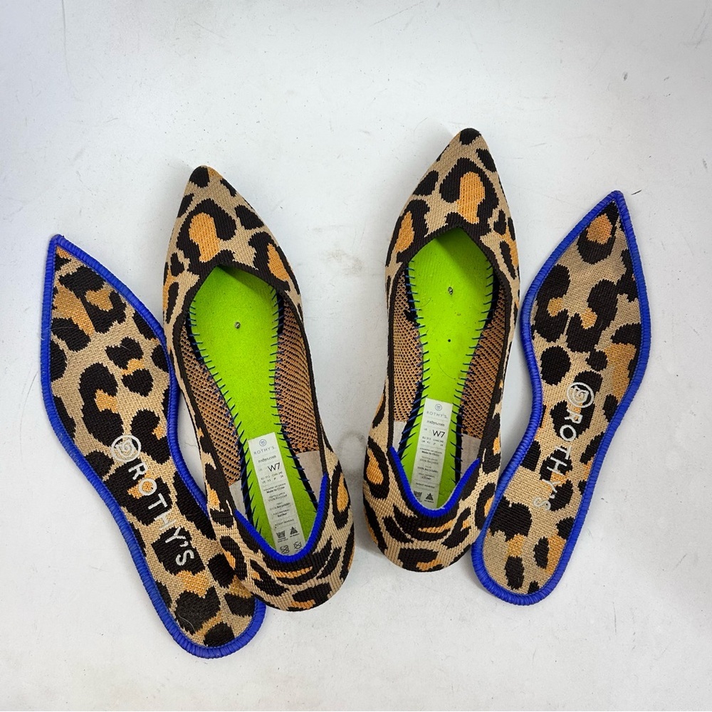Rothy's The Point Big Cat Flats Pointed Toe Leopa… - image 7